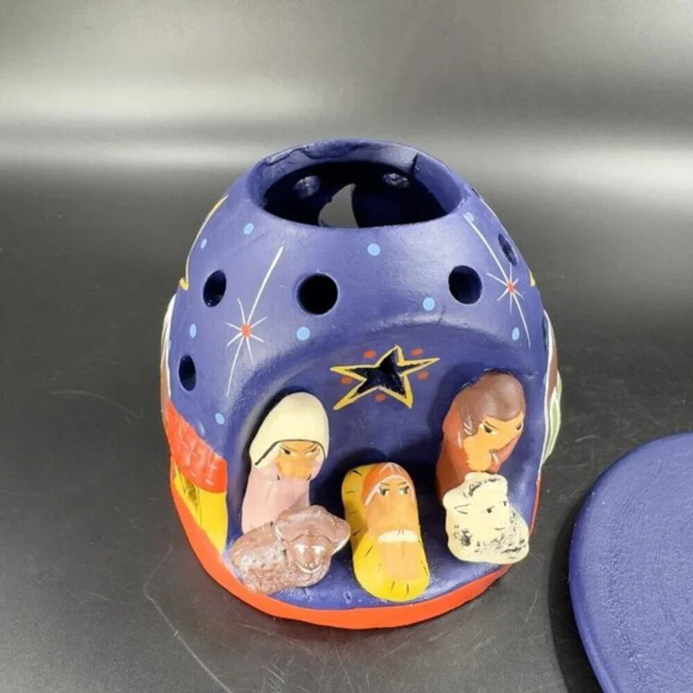 Peru Mountain Tea Light Nativity Ten Thousand Villages Nativity Scene Holder VTG